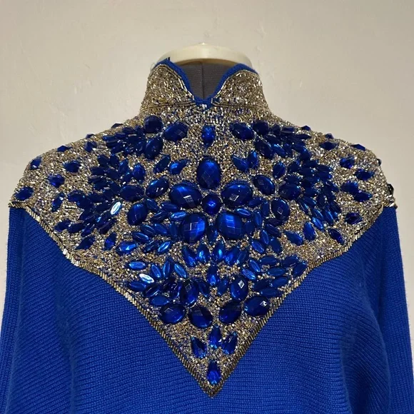 New With Tags Della-Knit 100% Wool Royal Blue Zip Up Sweater - Picture 2 of 8